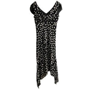 Vintage Y2K IN San Francisco Dress 11 Black Polka Dot Babydoll Asymmetrical
